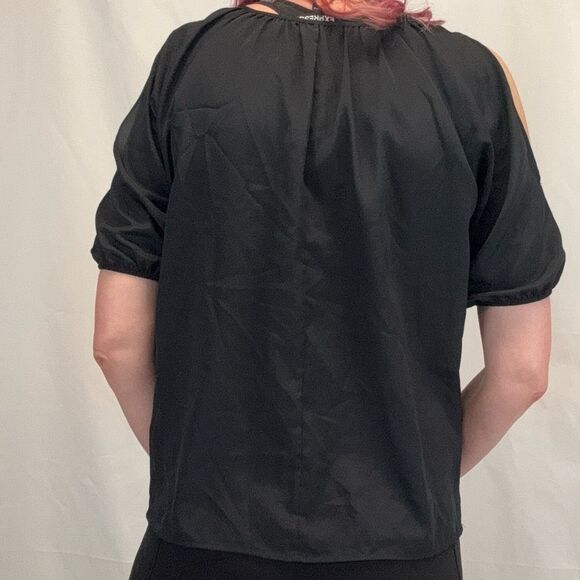 Express Women's Black Cold Shoulder Blouse S SM Small Oversized Lightweight Top - Picture 3 of 13